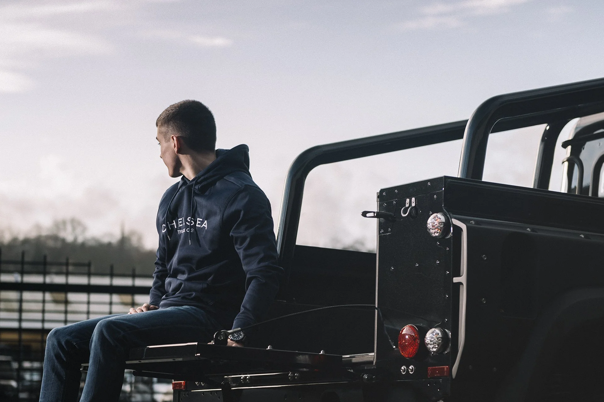 Navy Blue with White Embroidery Chelsea Truck Co Hoodie - Image 5