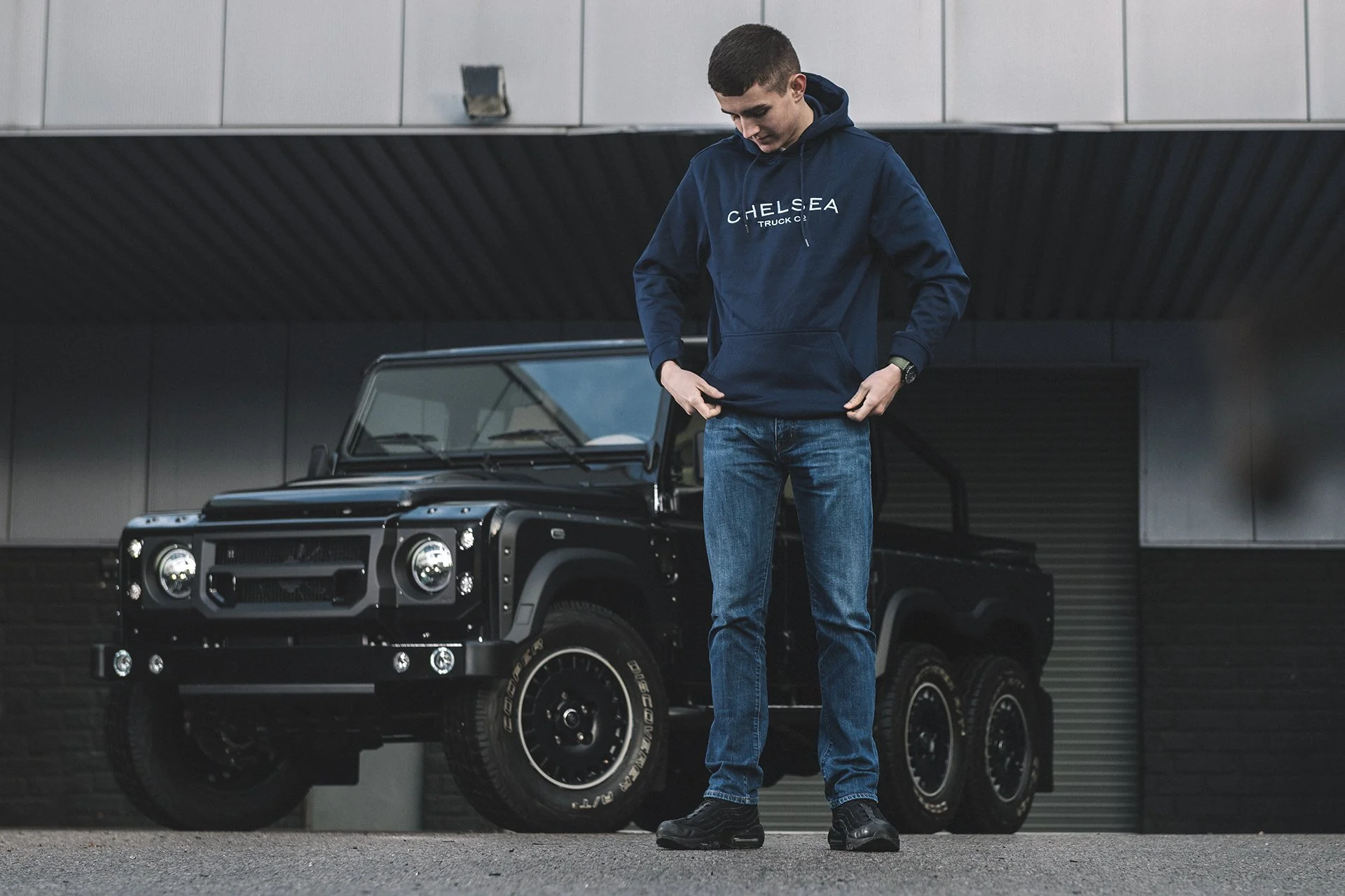 Navy Blue with White Embroidery Chelsea Truck Co Hoodie - Image 8