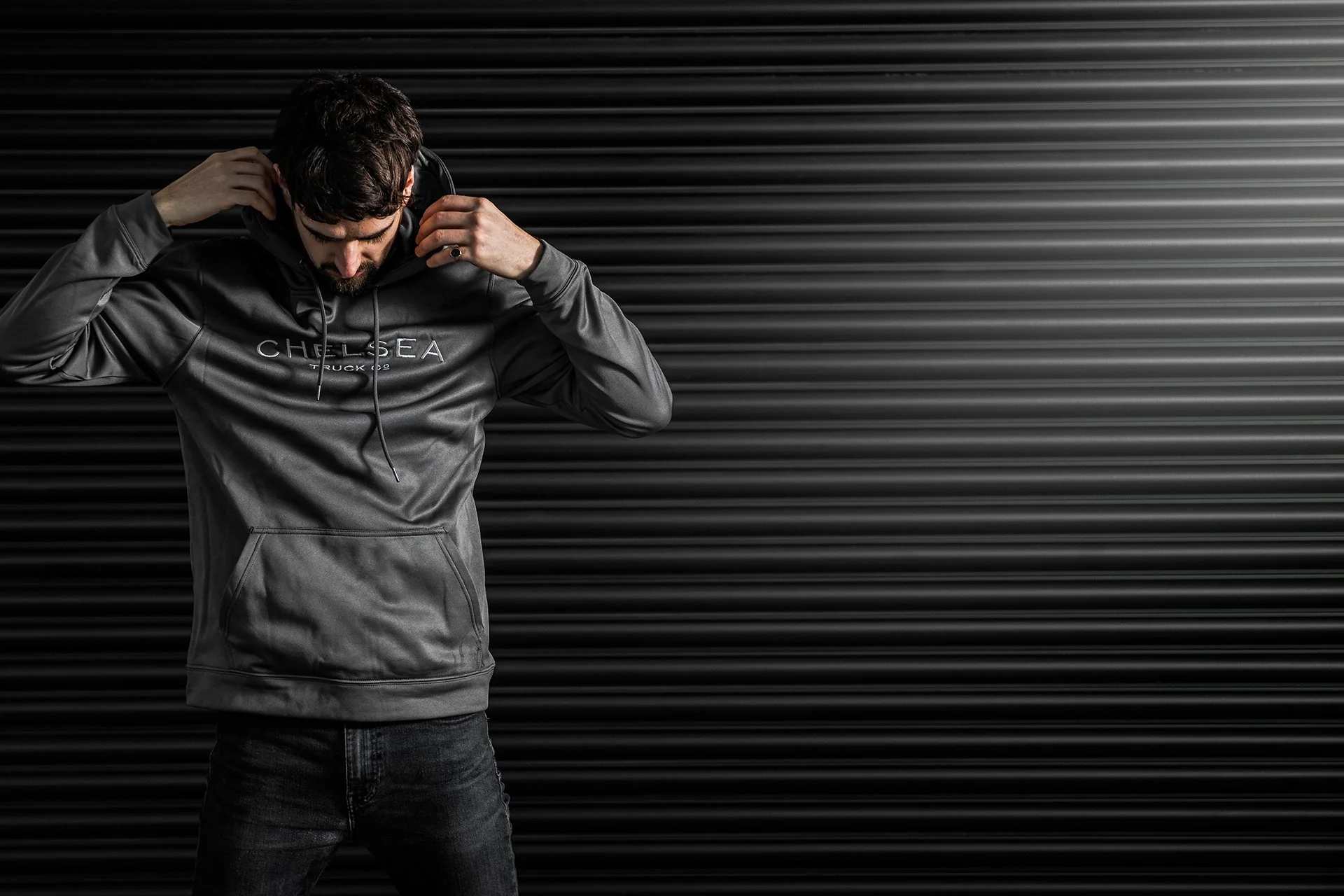 Steel Grey with Silver Embroidery - Chelsea Truck Co Hoodie - Image 4