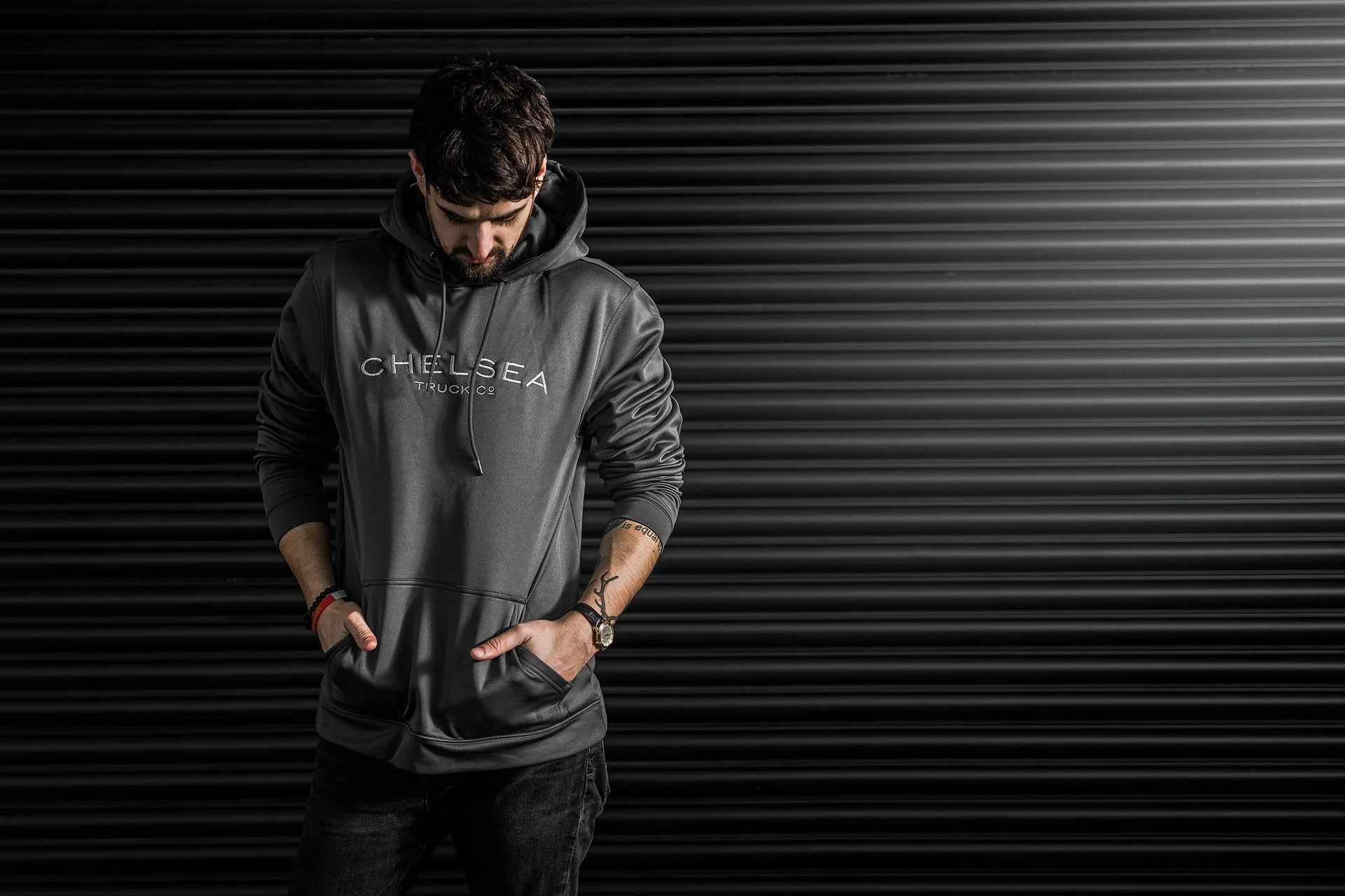 Steel Grey with Silver Embroidery - Chelsea Truck Co Hoodie - Image 6