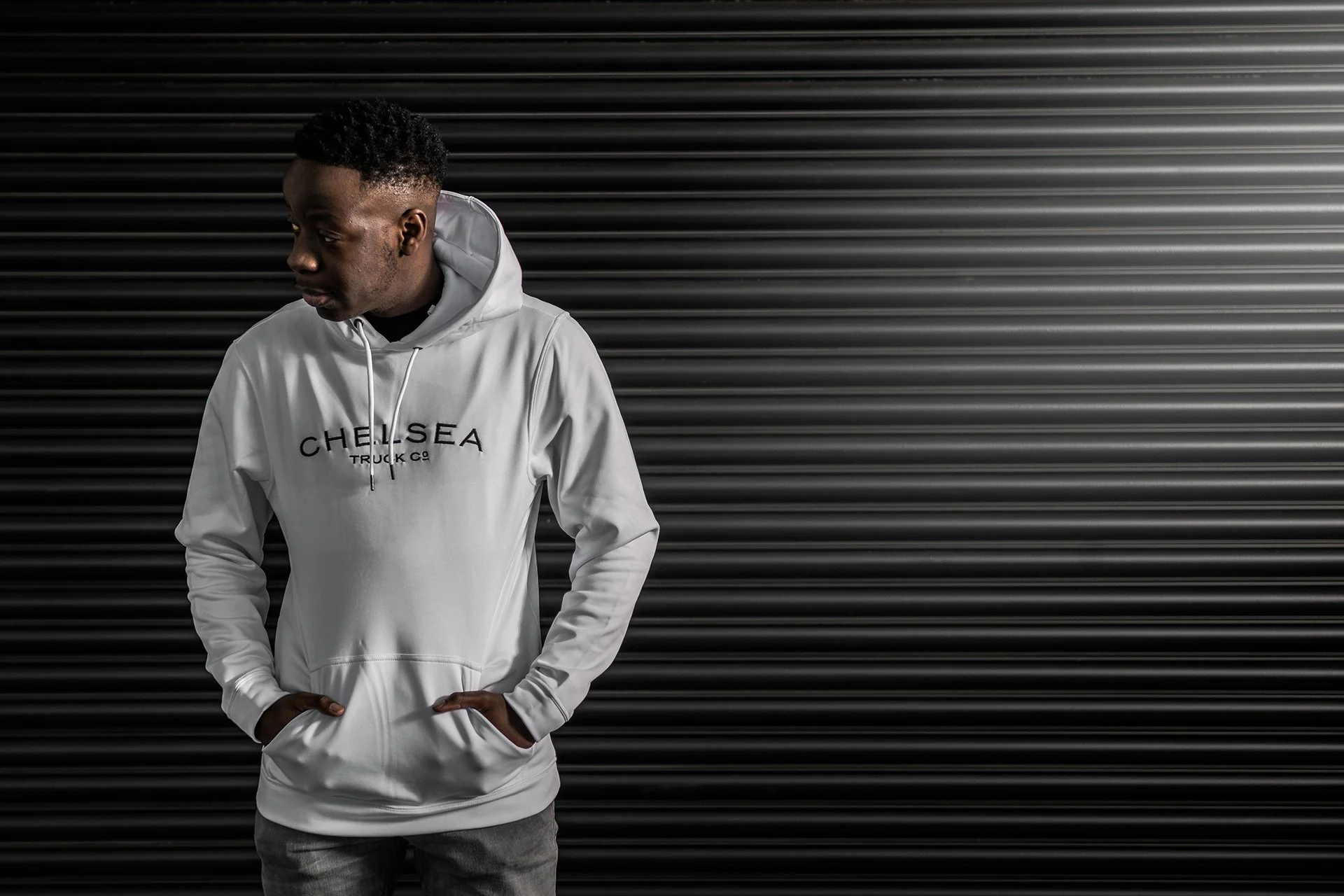 Chelsea Truck Co Hoodie - White with Black Embroidery - Image 4