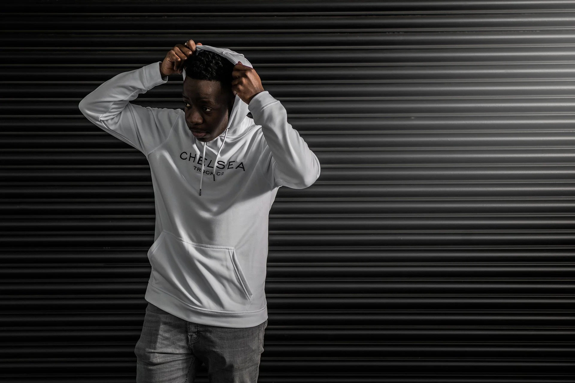 Chelsea Truck Co Hoodie - White with Black Embroidery - Image 5