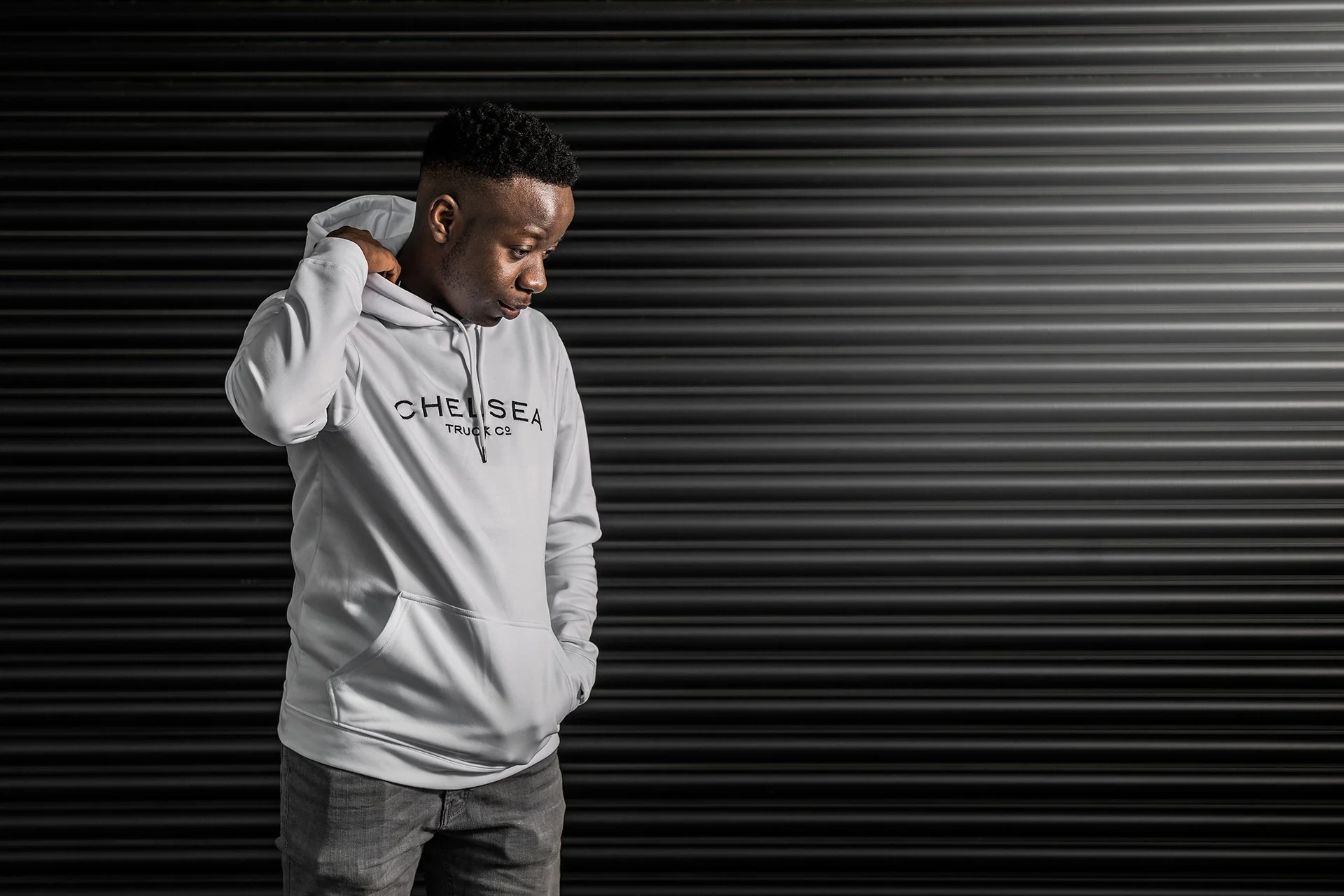 Chelsea Truck Co Hoodie - White with Black Embroidery - Image 6